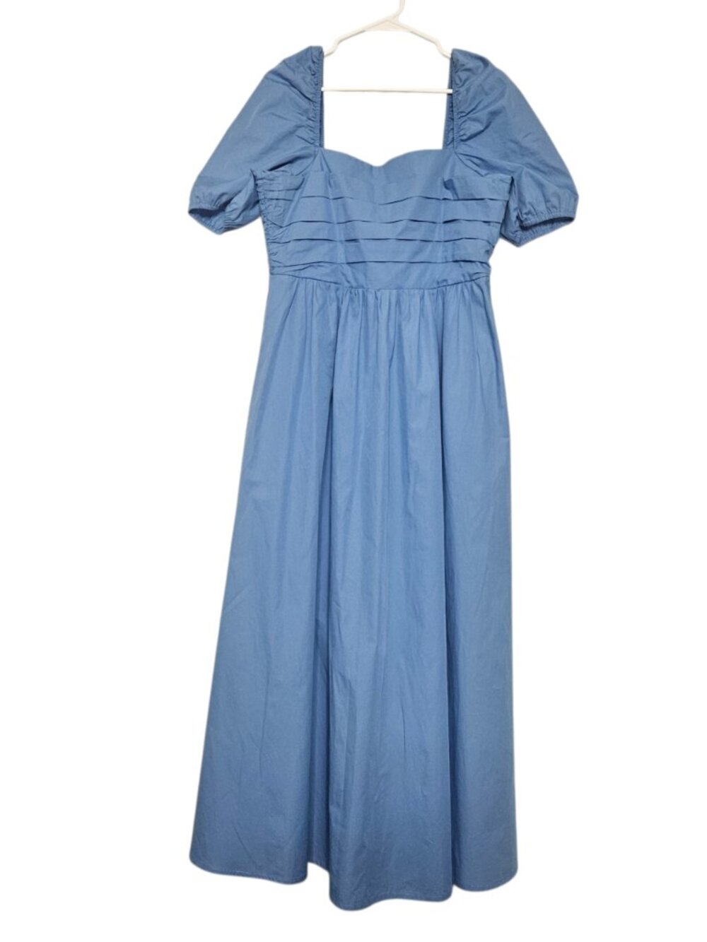 New Boden Ruched Bodice Midi Dress Blue Sundress Women's 12 Pockets Cotton READ! - Picture 3 of 16